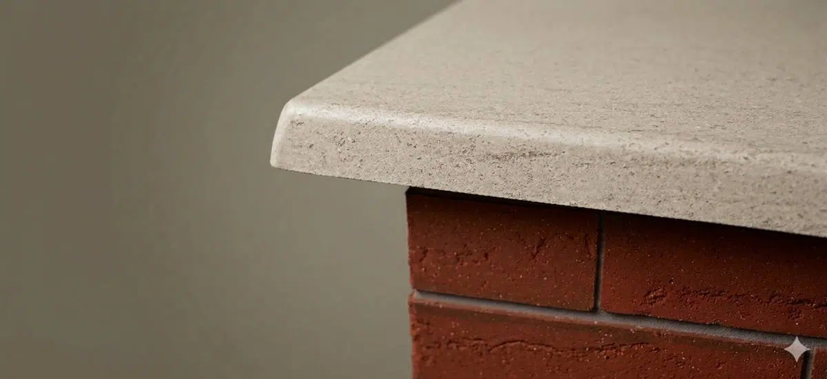 Close-up of the lightweight architectural capstone showing a refined honed-stone appearance and cleaner modern profile